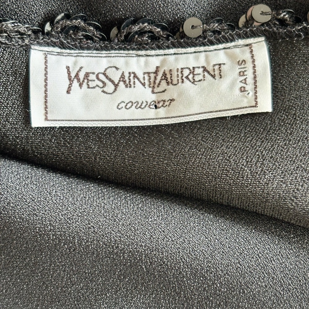 Yves Saint Laurent Black Batwing Top | Sequin Trim Draped Blouse Made in France - Picture 9 of 11